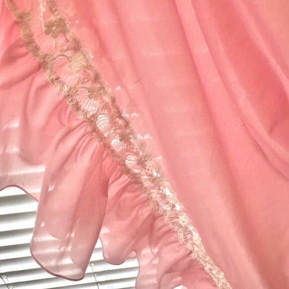 Vanity Fair Pink Ruffle Robe Nightgown Peignoir Lace Sheer Barbie USA Vintage - Picture 5 of 15